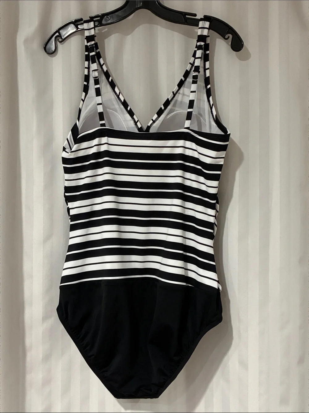 Swim Solutions Black and White Striped One-Piece Swimsuit - Picture 6 of 11